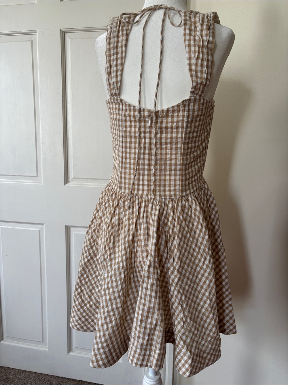 NWT S For Love & Lemons That’s Amor tan Gingham Mini Dress sweetheart corset - Picture 7 of 12